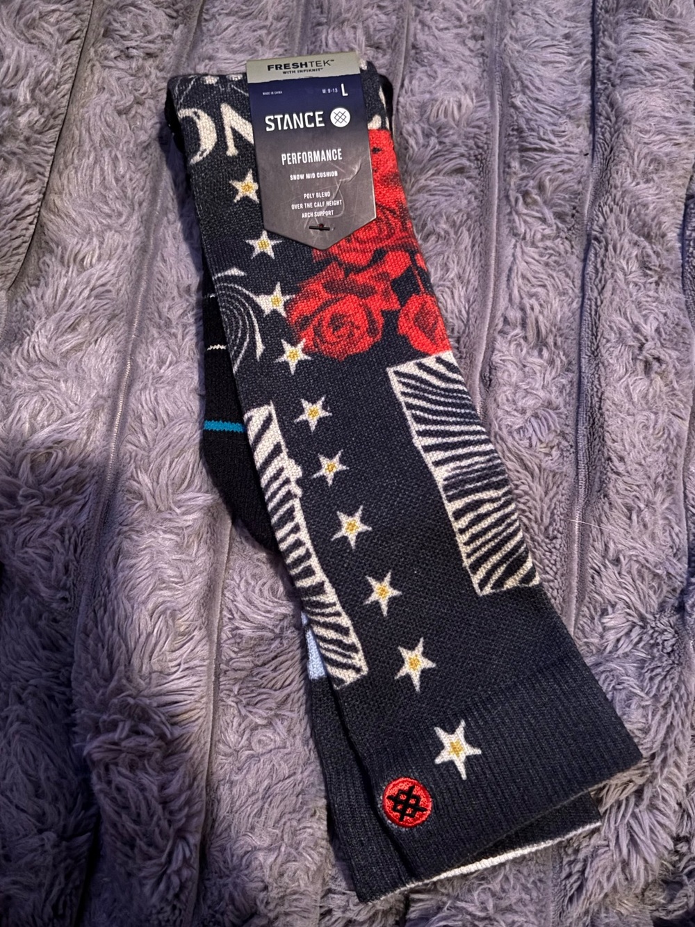 Stance Black Crew Socks with Red Rose & Gold Star Accents